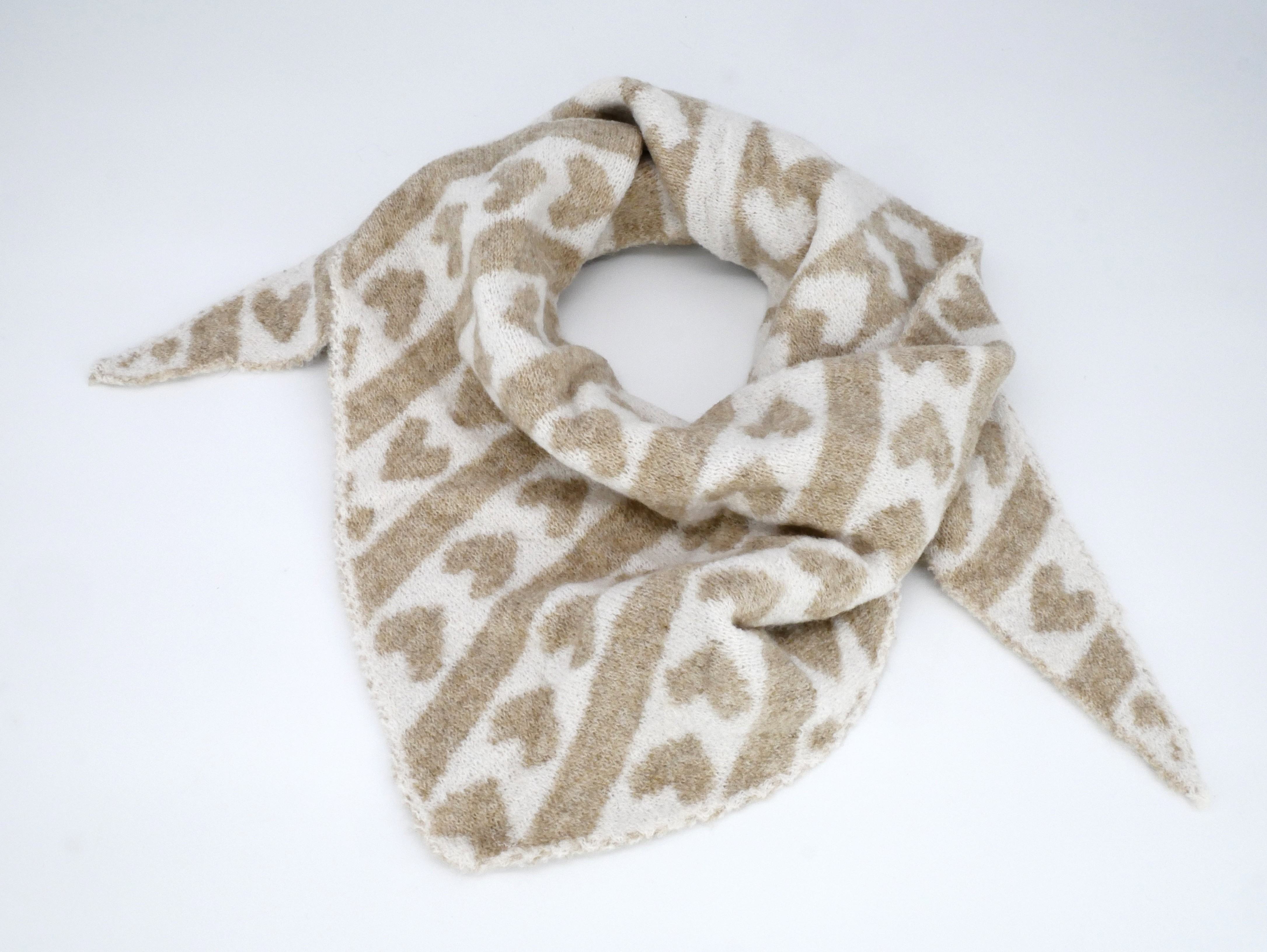 Winter Dreiecktuch Herz hellbeige beige gestreift