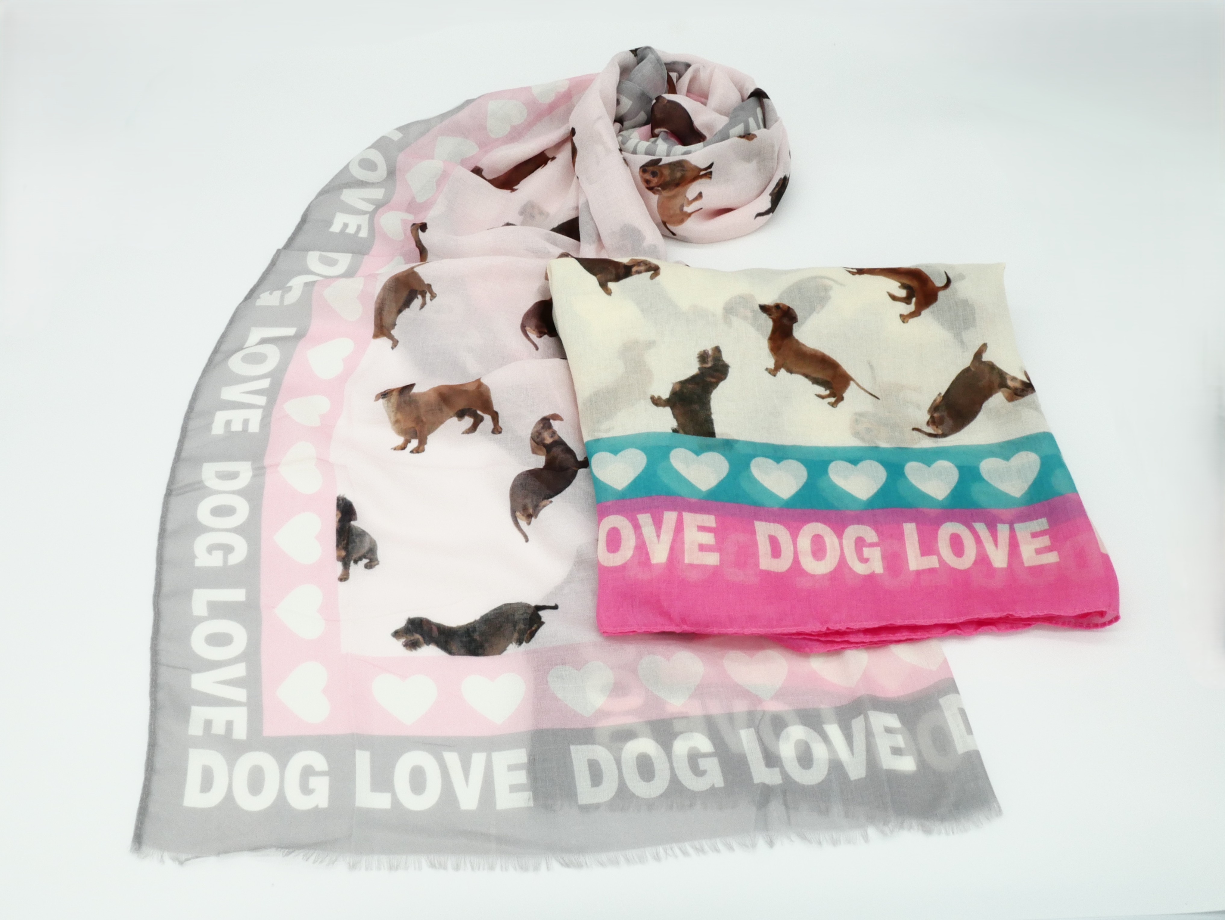 Schal Dog Love rosa grau